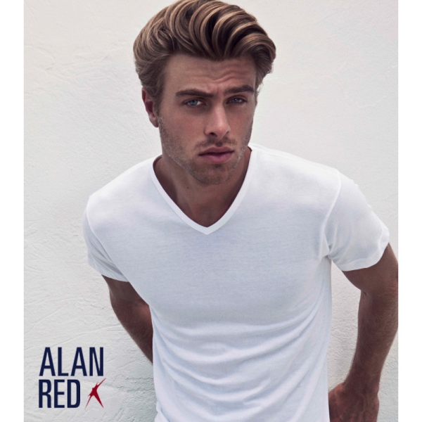 Alan Red v-hals t-shirt  6671-01 White 2